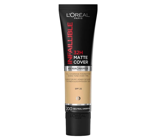 كريم أساس Infallible بتغطية غير لامعة تدوم 32 ساعة مع 4% نياسيناميد - لون محايد 200