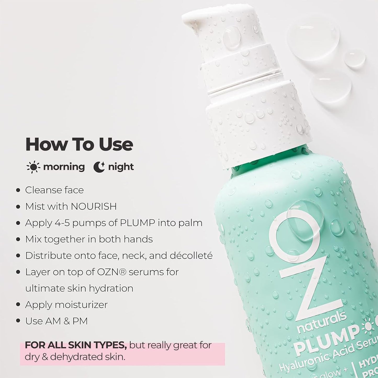 OZ Hyaluronic Serum Plumping Anti-Aging Serum for Fine Lines and Dehydrated Skin with Organic Aloe and Rosehip for Intense Hydration, Daily Freshness - 30ml
