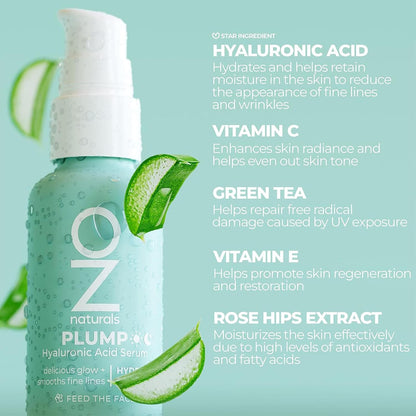 OZ Hyaluronic Serum Plumping Anti-Aging Serum for Fine Lines and Dehydrated Skin with Organic Aloe and Rosehip for Intense Hydration, Daily Freshness - 30ml